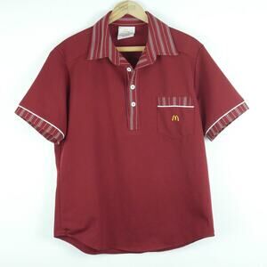 Vintage 80s Medium McDonald's Uniform Shirt Burgundy Polo Logo Retro Costume